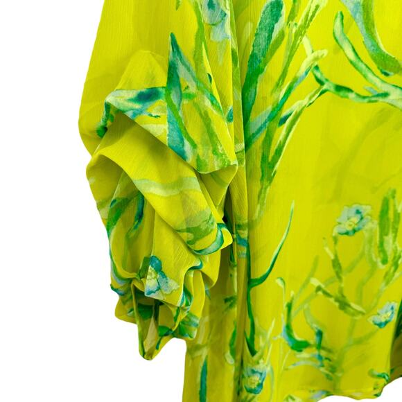 NEW NWOT IC by Connie K MEDIUM Tropical Floral Green Artsy Shirt Top Sheer Cute - Picture 4 of 10